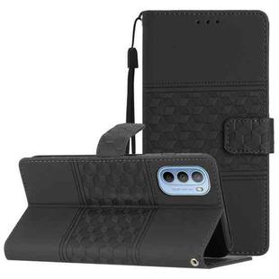 For Motorola Moto G52 Diamond Embossed Skin Feel Leather Phone Case with Lanyard(Black)