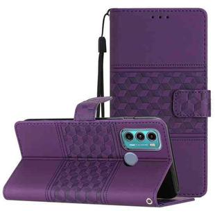 For Motorola Moto G60 / G40 Fushion Diamond Embossed Skin Feel Leather Phone Case with Lanyard(Purple)