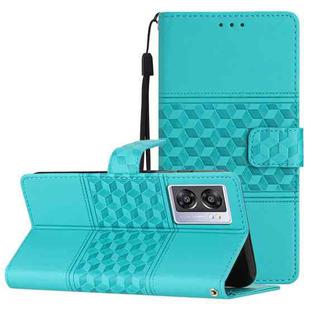 For OPPO A57 2022 Diamond Embossed Skin Feel Leather Phone Case with Lanyard(Blue)