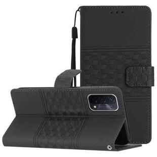 For OPPO A74 / A54 / A93 Diamond Embossed Skin Feel Leather Phone Case with Lanyard(Black)