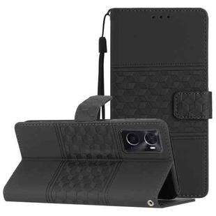 For OPPO A76 / A36 / A96 Diamond Embossed Skin Feel Leather Phone Case with Lanyard(Black)