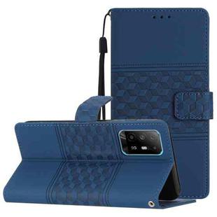 For OPPO A94 5G Diamond Embossed Skin Feel Leather Phone Case with Lanyard(Dark Blue)