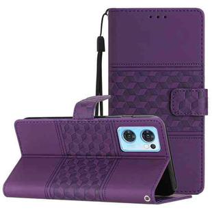 For OPPO Find X5 Lite Diamond Embossed Skin Feel Leather Phone Case with Lanyard(Purple)