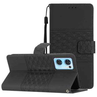 For OPPO Find X5 Lite Diamond Embossed Skin Feel Leather Phone Case with Lanyard(Black)