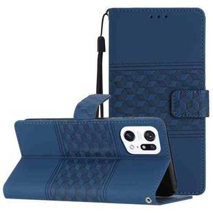 For OPPO Find X5 Pro Diamond Embossed Skin Feel Leather Phone Case with Lanyard(Dark Blue)