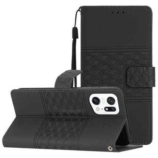 For OPPO Find X5 Pro Diamond Embossed Skin Feel Leather Phone Case with Lanyard(Black)