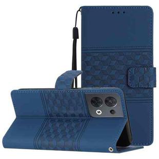 For OPPO Reno8 5G Diamond Embossed Skin Feel Leather Phone Case with Lanyard(Dark Blue)