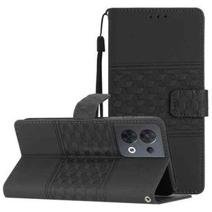 For OPPO Reno8 5G Diamond Embossed Skin Feel Leather Phone Case with Lanyard(Black)