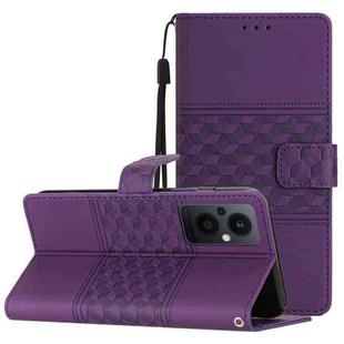For OPPO Reno8 Lite 5G Diamond Embossed Skin Feel Leather Phone Case with Lanyard(Purple)