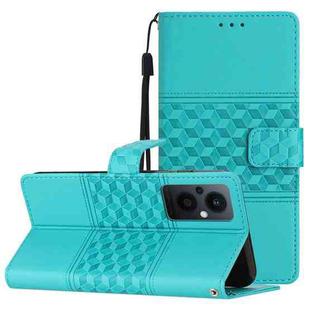 For OPPO Reno8 Lite 5G Diamond Embossed Skin Feel Leather Phone Case with Lanyard(Blue)