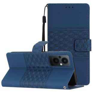 For OPPO Reno8 Lite 5G Diamond Embossed Skin Feel Leather Phone Case with Lanyard(Dark Blue)