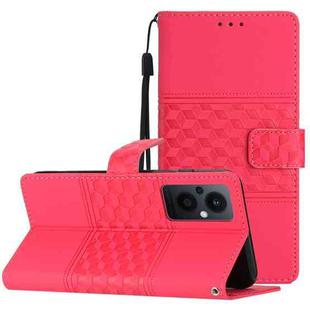 For OPPO Reno8 Lite 5G Diamond Embossed Skin Feel Leather Phone Case with Lanyard(Red)