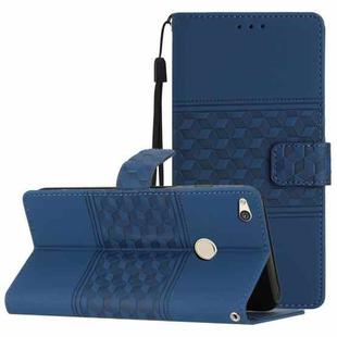 For Huawei P8 Lite 2017 Diamond Embossed Skin Feel Leather Phone Case with Lanyard(Dark Blue)