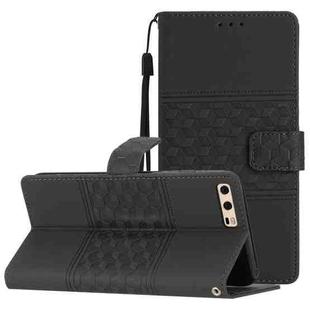 For Huawei P10 Diamond Embossed Skin Feel Leather Phone Case with Lanyard(Black)