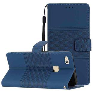 For Huawei P10 Lite Diamond Embossed Skin Feel Leather Phone Case with Lanyard(Dark Blue)