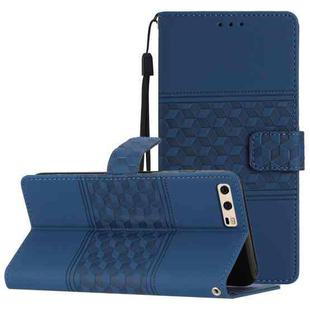 For Huawei P10 Plus Diamond Embossed Skin Feel Leather Phone Case with Lanyard(Dark Blue)