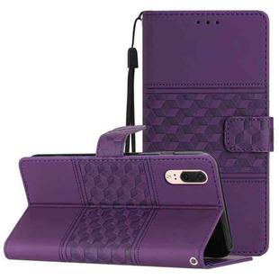 For Huawei P20 Diamond Embossed Skin Feel Leather Phone Case with Lanyard(Purple)