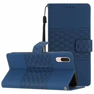 For Huawei P20 Diamond Embossed Skin Feel Leather Phone Case with Lanyard(Dark Blue)