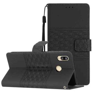 For Huawei P20 Lite Diamond Embossed Skin Feel Leather Phone Case with Lanyard(Black)