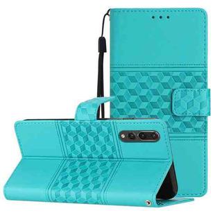 For Huawei P20 Pro Diamond Embossed Skin Feel Leather Phone Case with Lanyard(Blue)