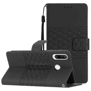 For Huawei P30 Lite Diamond Embossed Skin Feel Leather Phone Case with Lanyard(Black)