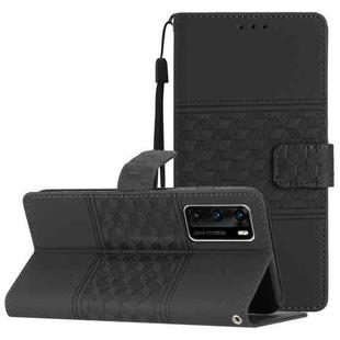 For Huawei P40 Diamond Embossed Skin Feel Leather Phone Case with Lanyard(Black)