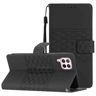 For Huawei P40 Lite Diamond Embossed Skin Feel Leather Phone Case with Lanyard(Black)
