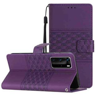 For Huawei P40 Pro Diamond Embossed Skin Feel Leather Phone Case with Lanyard(Purple)