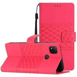 For Xiaomi Redmi 9C Diamond Embossed Skin Feel Leather Phone Case with Lanyard(Red)