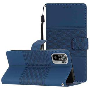 For Xiaomi Redmi Note 10 / Note 10S Diamond Embossed Skin Feel Leather Phone Case with Lanyard(Dark Blue)