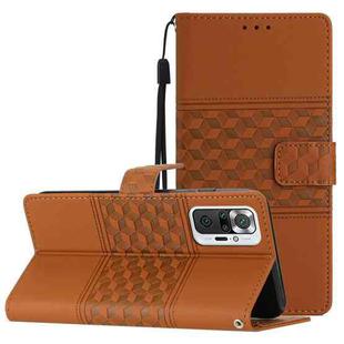 For Xiaomi Redmi Note 10 Pro / 10 Pro Max Diamond Embossed Skin Feel Leather Phone Case with Lanyard(Brown)