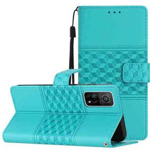 For Xiaomi Mi 10T / 10T Pro Diamond Embossed Skin Feel Leather Phone Case with Lanyard(Blue)