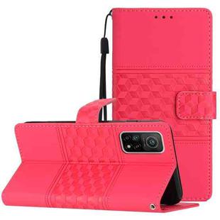 For Xiaomi Mi 10T / 10T Pro Diamond Embossed Skin Feel Leather Phone Case with Lanyard(Red)