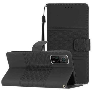For Xiaomi Mi 10T / 10T Pro Diamond Embossed Skin Feel Leather Phone Case with Lanyard(Black)