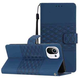 For Xiaomi Mi 11 Lite Diamond Embossed Skin Feel Leather Phone Case with Lanyard(Dark Blue)