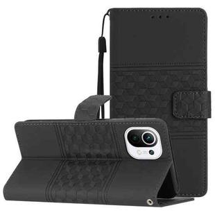 For Xiaomi Mi 11 Lite Diamond Embossed Skin Feel Leather Phone Case with Lanyard(Black)