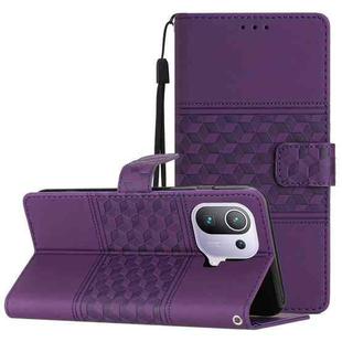 For Xiaomi Mi 11 Pro Diamond Embossed Skin Feel Leather Phone Case with Lanyard(Purple)