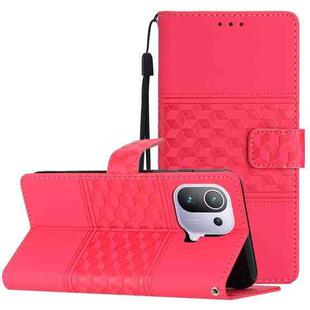 For Xiaomi Mi 11 Pro Diamond Embossed Skin Feel Leather Phone Case with Lanyard(Red)