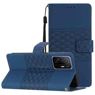 For Xiaomi Mi 11T / 11T Pro Diamond Embossed Skin Feel Leather Phone Case with Lanyard(Dark Blue)