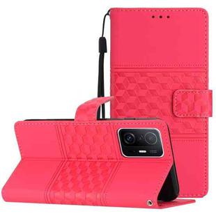 For Xiaomi Mi 11T / 11T Pro Diamond Embossed Skin Feel Leather Phone Case with Lanyard(Red)