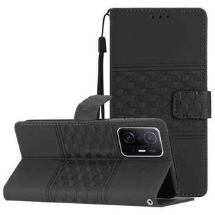 For Xiaomi Mi 11T / 11T Pro Diamond Embossed Skin Feel Leather Phone Case with Lanyard(Black)