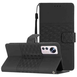 For Xiaomi 12 Lite Diamond Embossed Skin Feel Leather Phone Case with Lanyard(Black)