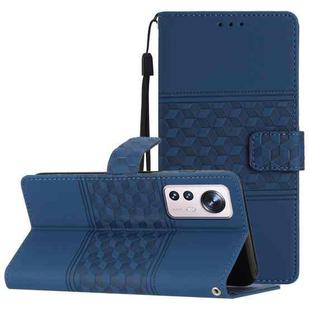 For Xiaomi 12 Pro Diamond Embossed Skin Feel Leather Phone Case with Lanyard(Dark Blue)