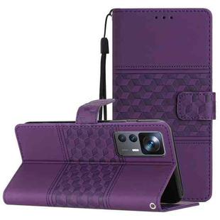 For Xiaomi 12T / 12T Pro Diamond Embossed Skin Feel Leather Phone Case with Lanyard(Purple)