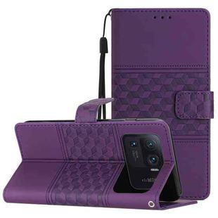 For Xiaomi Mi 11 Ultra Diamond Embossed Skin Feel Leather Phone Case with Lanyard(Purple)