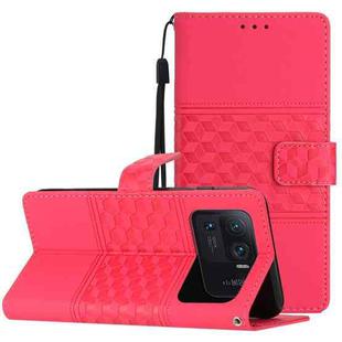 For Xiaomi Mi 11 Ultra Diamond Embossed Skin Feel Leather Phone Case with Lanyard(Red)