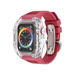 Fluorine Rubber Clear Watch Band Case For Apple Watch Series 8&7 45mm/SE 2&6&SE&5&4 44mm(Wine Red)