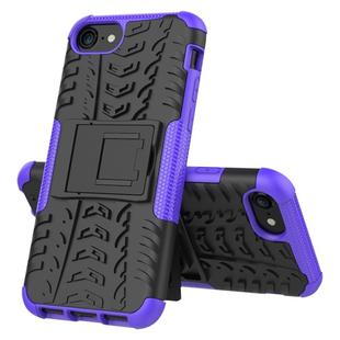 For iPhone SE 2022 / SE 2020 Tire Texture Shockproof TPU+PC Protective Case with Holder(Purple)