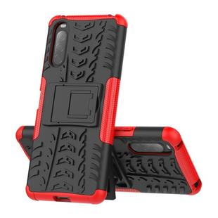 For Sony Xperia 10 Ⅱ Tire Texture Shockproof TPU+PC Protective Case with Holder(Red)