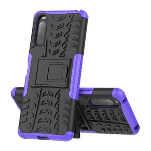 For Sony Xperia 10 Ⅱ Tire Texture Shockproof TPU+PC Protective Case with Holder(Purple)